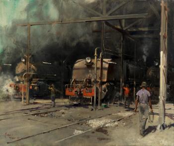 Maintenance on Shed, Germiston, South Africa by 
																	Terence Cuneo