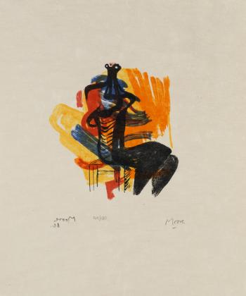 Black Seated Figure on Orange Ground, from 'Shelter Sketchbook' by 
																	Henri Olive des Martigues