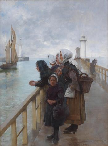 Waiting for the boats, Boulogne Harbour by 
																	Albert Chevallier Tayler