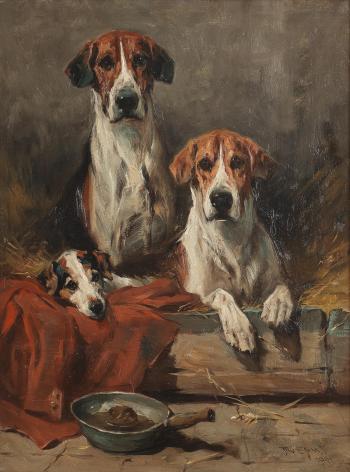 Foxhounds and a hunt terrier by 
																	John Emms