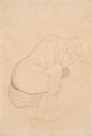 Studie für 'Danaë', mit überschlagenen Beinen sitzender Akt nach rechts by 
																	Gustav Klimt