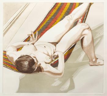 Nude on Striped Hammock by 
																	Philip Pearlstein