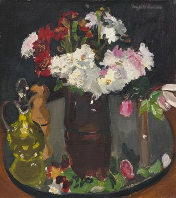 Still Life of Flowers on a Mirror by 
																	Fairfield Porter