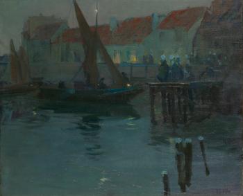 The Harbor at Night, Concarneau by 
																	Richard E Miller