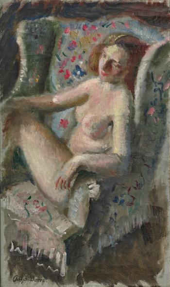 Nude Seated in a Wing Chair by 
																	Adolphe Borie