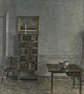 Interior with a table, bookcase and Windsor Chair, 25 Strandgade by 
																	Vilhelm Hammershoi
