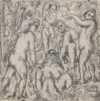 Cinq baigneuses (recto); Études de baigneuse (verso) by 
																	Paul Cezanne