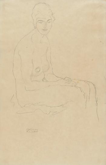 Sitzender Akt nach rechts by 
																	Gustav Klimt