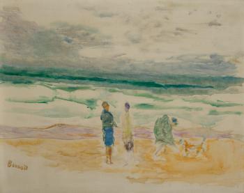La plage. Trois personnages et un chien by 
																	Pierre Bonnard