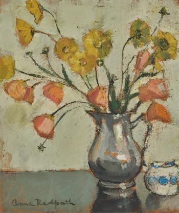 Still life with jug of flowers by 
																	Anne Redpath