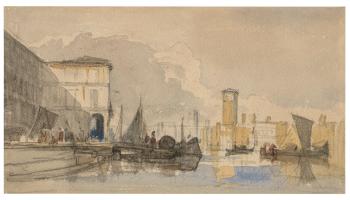 View of Venice (recto); Figure study (verso) by 
																	William James Muller