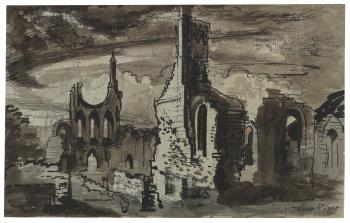 View of Byland Abbey, Yorkshire by 
																	John Piper