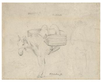A study of a donkey with panniers and a slight sketch of a figure by 
																	Thomas Gainsborough
