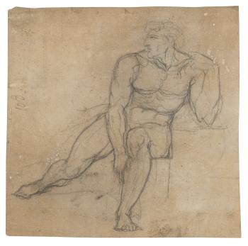 A nude male figure, seated on a step by 
																	Henry Fuseli
