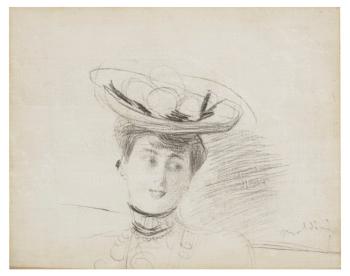 Head of a woman wearing a hat by 
																			Giovanni Boldini