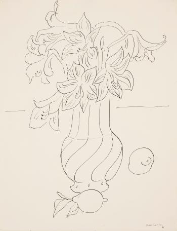 Vase de fleurs et citrons sur un entablement by 
																	Henri Matisse