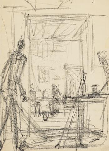 Personnages dans un intérieur (recto); Hommes qui marchent (verso) by 
																	Alberto Giacometti