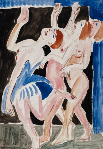 Drei Tänzerinnen (Wigmann-Gruppe) by 
																	Ernst Ludwig Kirchner