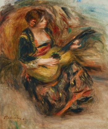 Jeune femme assise jouant de la guitare by 
																	Pierre-Auguste Renoir