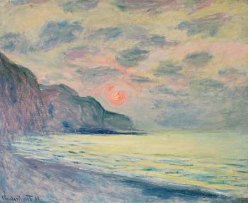 Soleil couchant, temps brumeux, Pourville by 
																	Claude Monet
