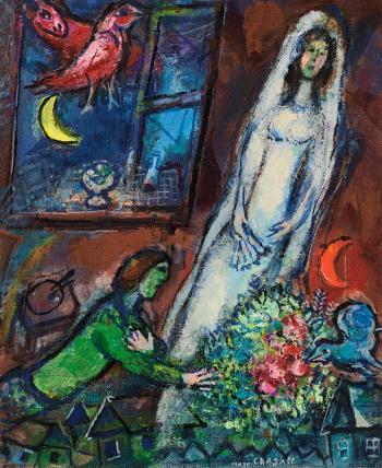 La mariée au bouquet devant la fenêtre by 
																	Marc Chagall