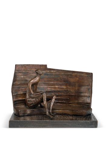 Maquette for Seated Figure Against Curved Wall by 
																	Henry Moore