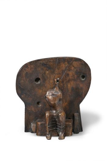 Armless Seated Figure Against Round Wall by 
																	Henry Moore
