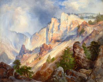 A Passing Shower in the Yellowstone Cañon by 
																	Thomas Moran