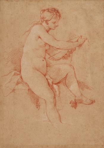 Femme nue assise tenant un pied by 
																	Charles-Joseph Natoire
