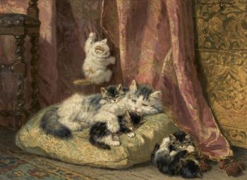 Kittens At Play by 
																			Henriette Ronner-Knip
