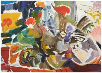 Orange Lilies And White Daisies by 
																	Ivon Hitchens