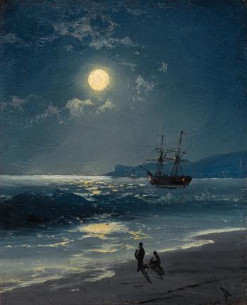 Sailing Ship On A Calm Sea By Moonlight by 
																	Ivan Konstantinovich Aivazovsky