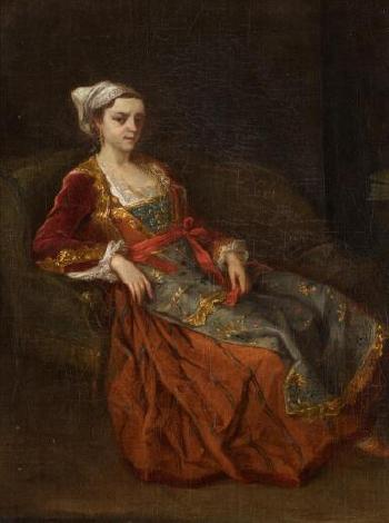 Portrait of a lady in Turkish dress seated in an armchair by 
																	Antoine de Favray