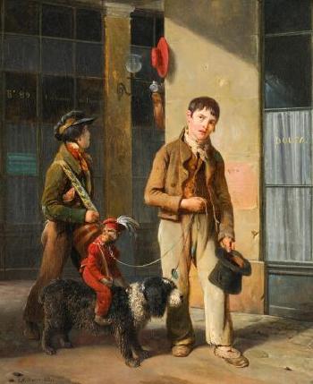 Two Savoyards with a monkey and a dog by 
																	Louis Joseph Toussaint Rossignon
