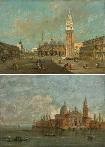 Venice, a view of the Piazza San Marco; and a view of San Giorgio Maggiore by 
																	Francesco Guardi