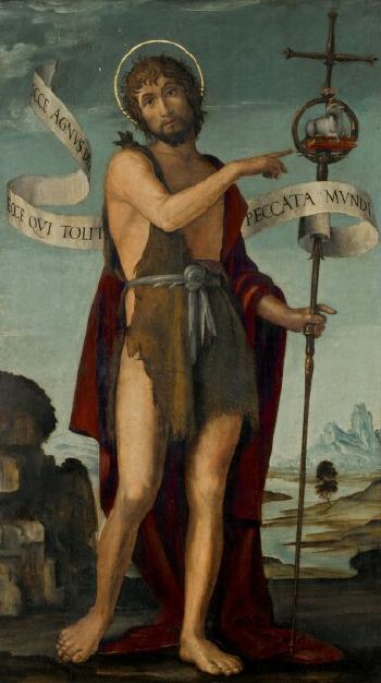 Saint John the Baptist, standing in a landscape by 
																	Bernardino Zenale