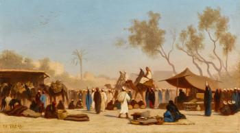 Arrival of a Caravan outside Cairo by 
																	Charles Theodore Frere