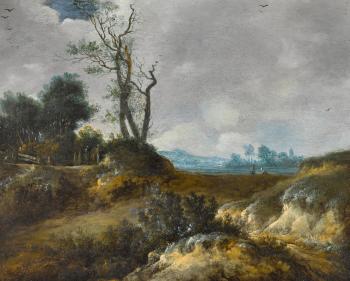 A dune landscape with peasants by a fence by 
																	Cornelis van Zwieten