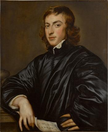 Portrait of a gentleman, half-length, wearing black and holding a letter by 
																	Adriaen Hanneman