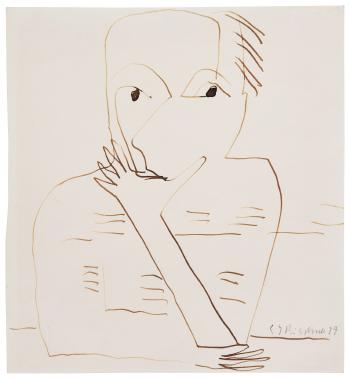 Selbstbildnis des Künstlers, das Kinn in die linke Hand gestützt (Self-portrait of the Artist Resting his Chin on his Left Hand) by 
																	Ernst Ludwig Kirchner