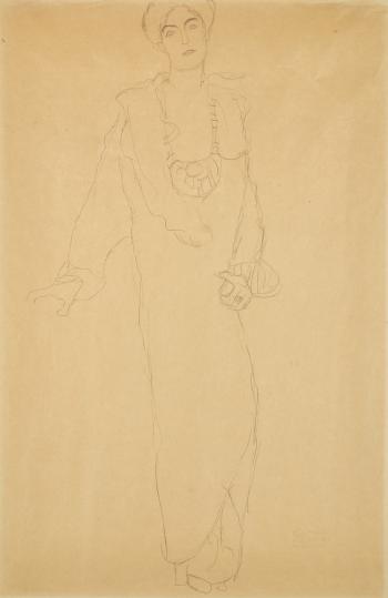 Stehend von vorne, die Rechte abgestützt (Bildnis Paula Zuckerkandl) (Standing from the Front, the Right Hand Supported (Portrait of Paula Zuckerkandl)) by 
																	Gustav Klimt