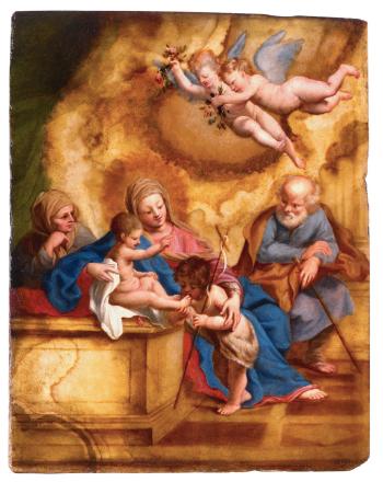 Holy Family with the young John the Baptist, Saint Elizabeth and two angels by 
																	Guido Reni
