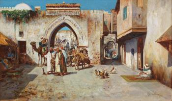 Travellers by a market gate, Tangiers by 
																	Jose Navarro Llorens