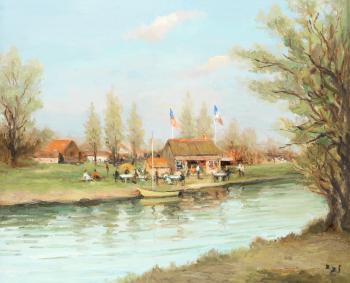 Guinguette au bord de la rivière, Ile de France by 
																	Marcel Dyf