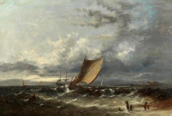 Fishermen heading out to sea by 
																	Ambroise Louis Garneray
