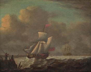 An English frigate coming into harbour by 
																	Francis Swaine