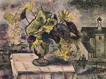Flowers in a landscape by 
																	Michael Rothenstein