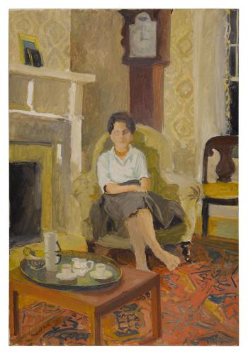 Portrait of Edith Schloss in Porter's Southampton Parlor by 
																	Fairfield Porter