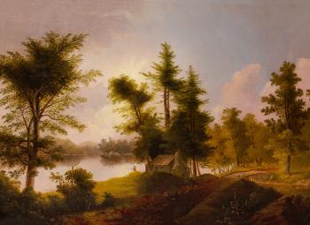 Landscape with Pine Trees and House by 
																	Thomas Doughty