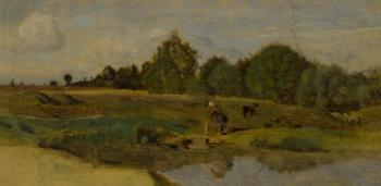 Prairies dans la Sarthe by 
																	Jean Baptiste Camille Corot